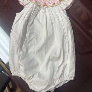 White and Pink Smocked Kids One Piece